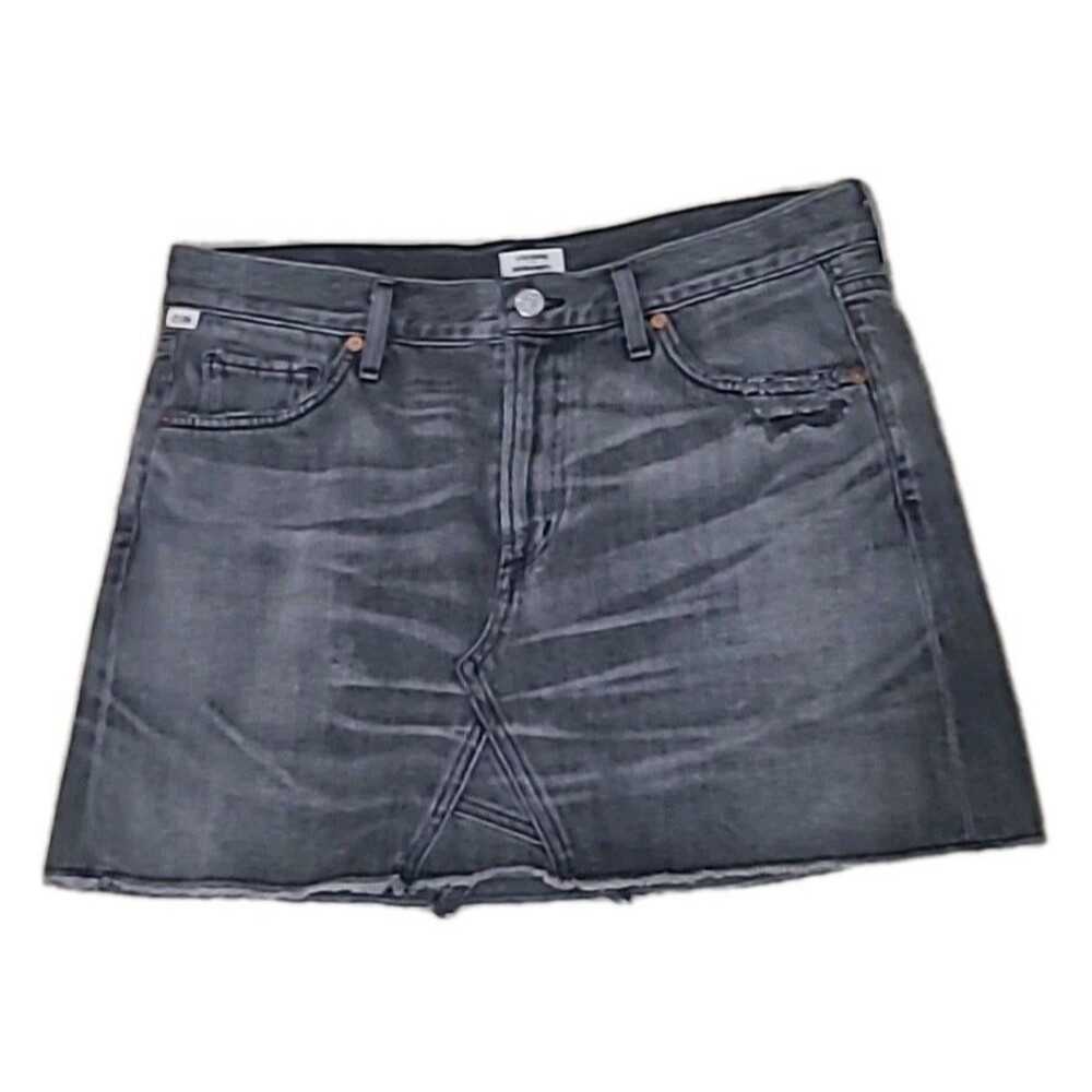 Citizens of Humanity Denim Skirt Womens 27 Gray Distressed Raw Hem Grung…
